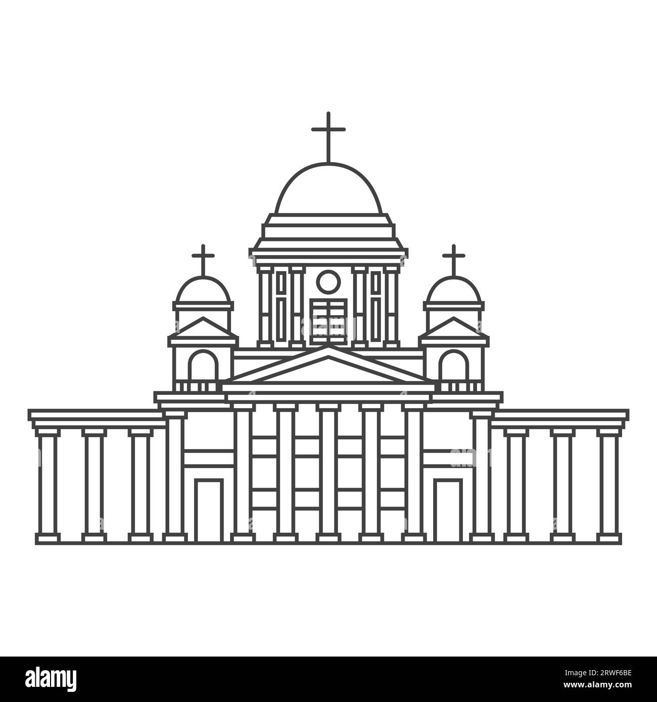 Symbol für die Umrisse des Domgebäudes. Zeichen in linearem Stil. Christliche Kirche. Vektorillustration. Stock Vektor