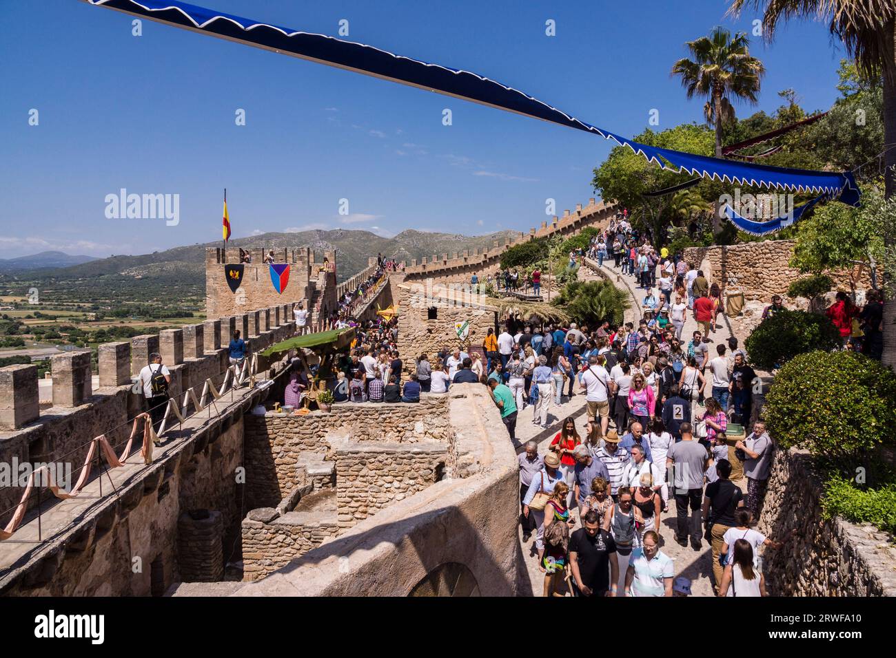 Capdepera Mittelalterfest, Mercat Medieval, innerhalb der Stadtmauer, Capdepera, Mallorca, Balearen, Spanien, Europa Stockfoto