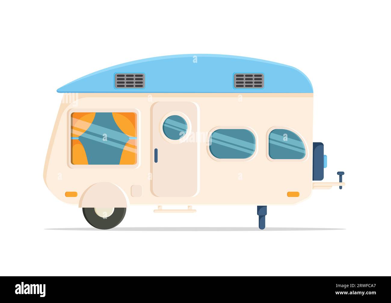 Camping-Auto in flacher Bauweise. Caravan für Reise-Vektor-Illustration isoliert auf weißem Hintergrund Stock Vektor