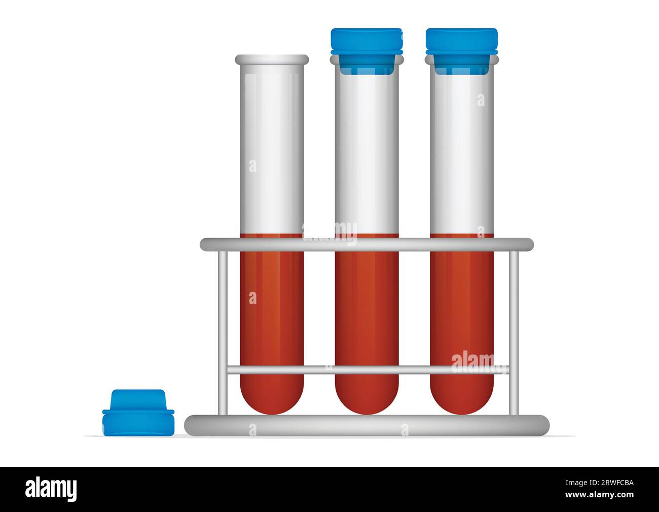 Medizinische Reagenzgläser mit Blut in Rack-Vektor-Illustration. Das Glasröhrchen mit Bluttest einstellen Stock Vektor