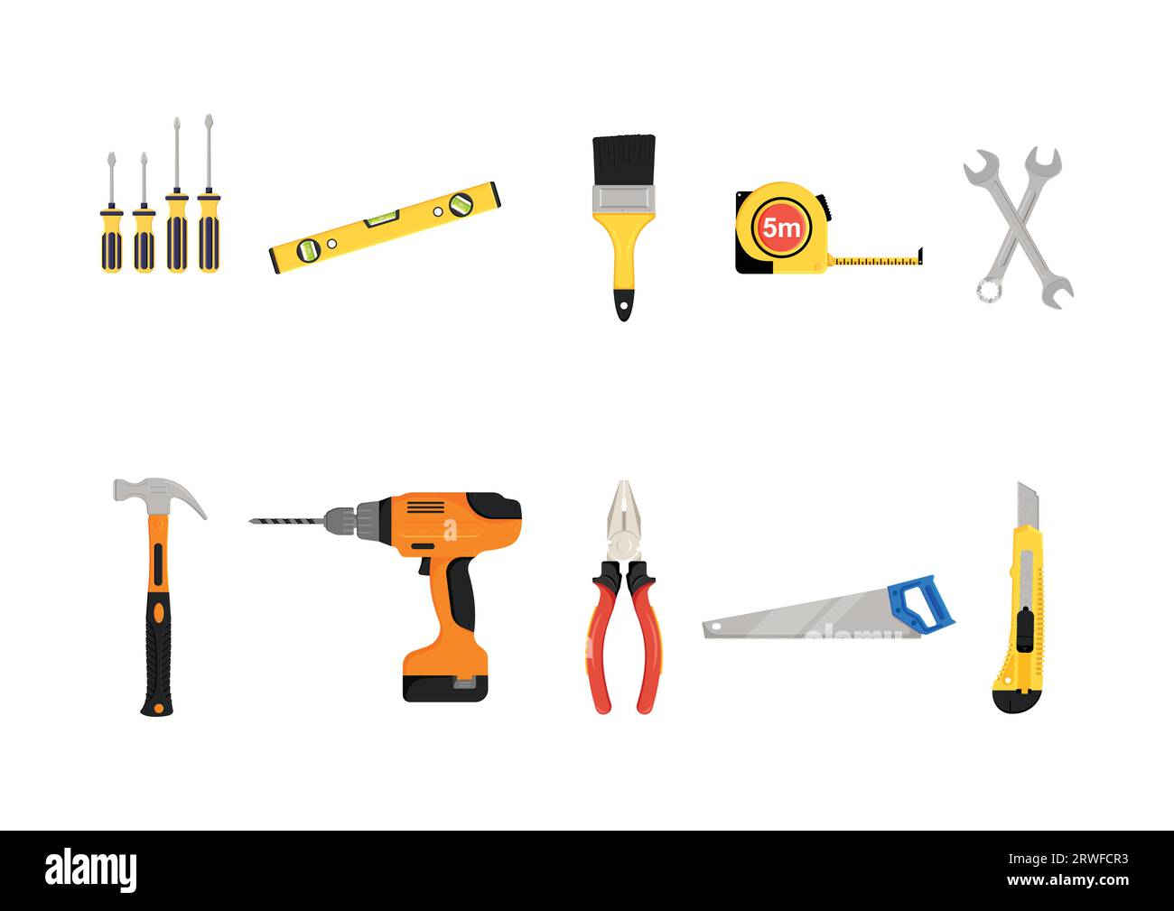 Set von Konstruktionswerkzeugen Vektorillustration auf weißem Hintergrund Stock Vektor
