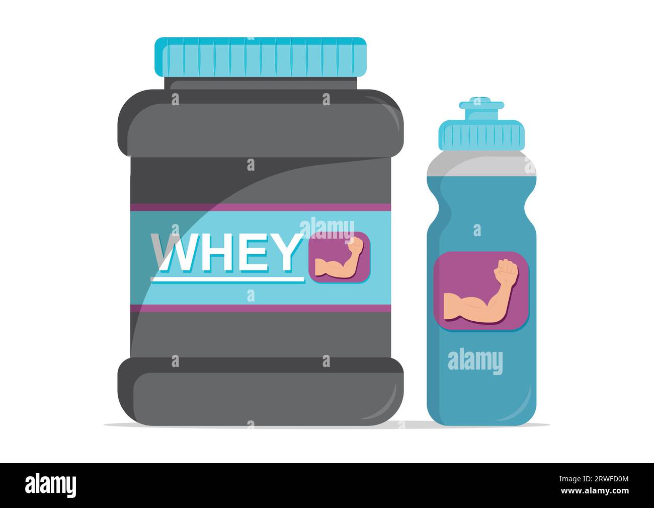 Molkenprotein-Drink-Vektor-Illustration. Molkenprotein-Bodybuilding-Ernährung isoliert auf weißem Hintergrund Stock Vektor