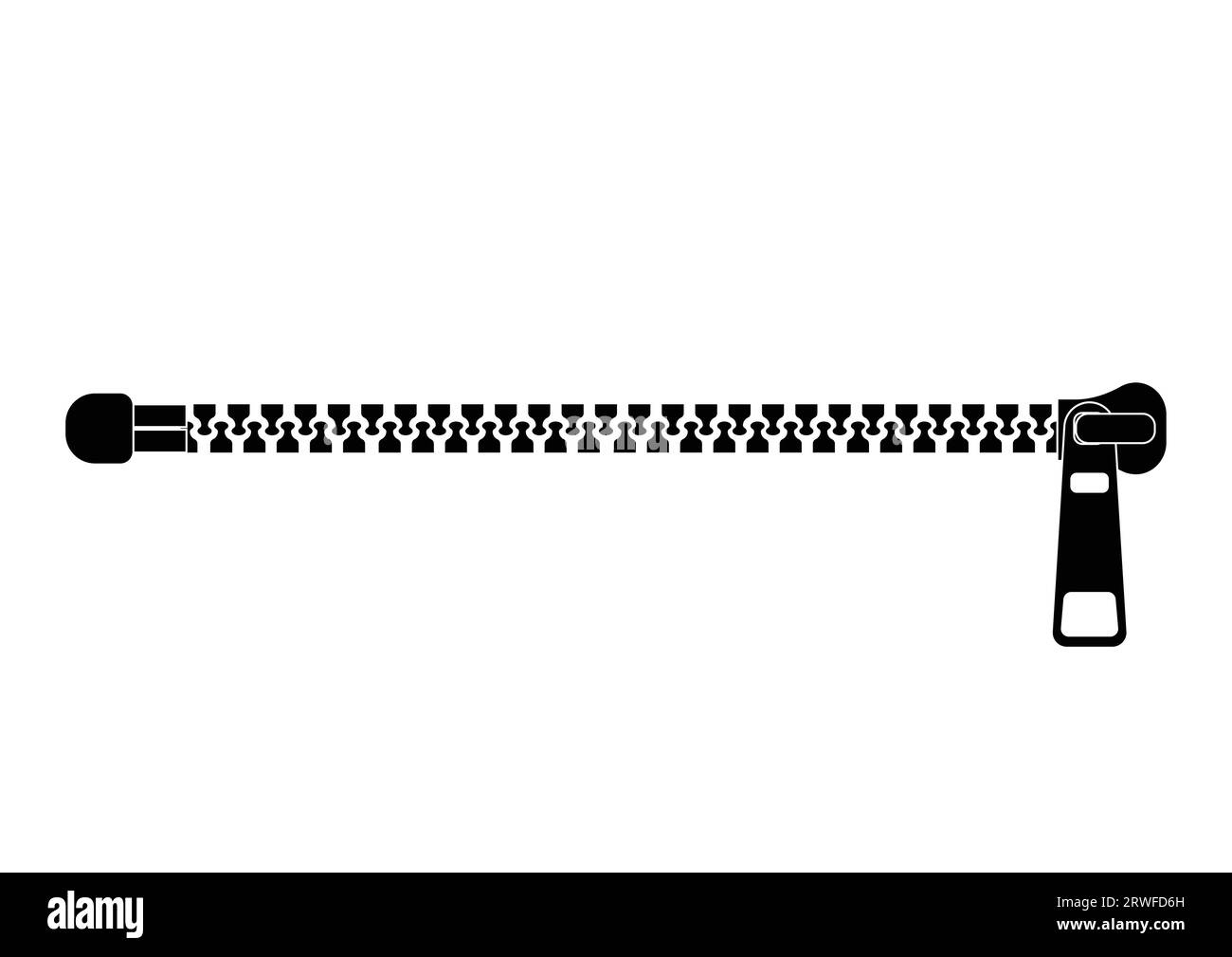 Reißverschluss Silhouette Clipart Vektor flaches Design. Schwarz-weißer Reißverschluss auf weißem Hintergrund Stock Vektor