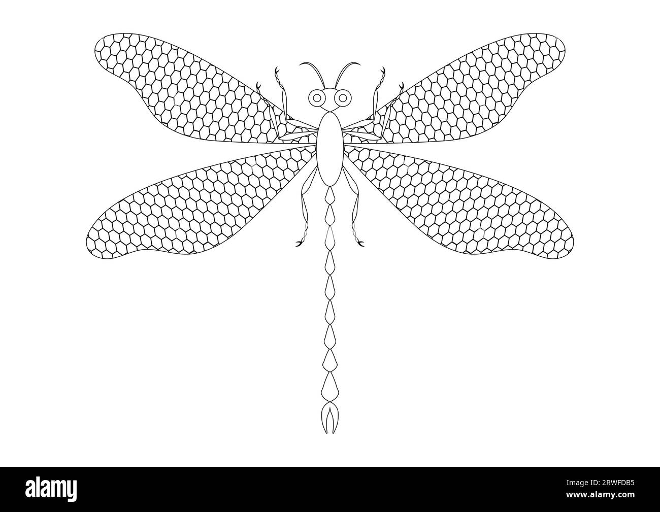 Schwarz-weiß-Libelle Clipart isoliert auf weißem Hintergrund. Malseite einer Libelle Stock Vektor