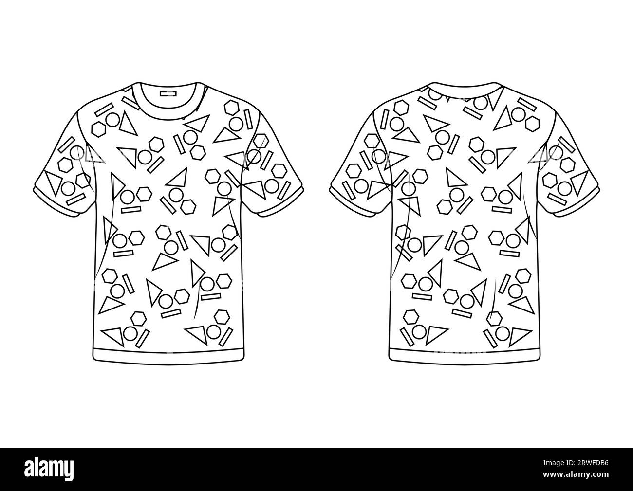Schwarz-weiß-T-Shirt mit geometrischen Formen Muster Vektor-Illustration Stock Vektor