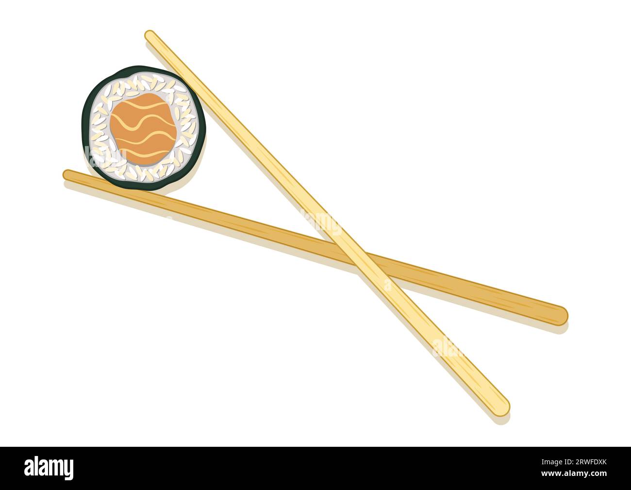 Essstäbchen mit Sushi-Brötchen. Seafood Sushi Vektor flaches Design isoliert auf weißem Hintergrund Stock Vektor
