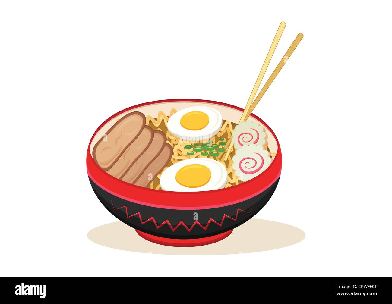 Ramen-Nudeln Vektor-Illustration isoliert auf weißem Hintergrund. Japanisches Essen Im Flachen Design Stock Vektor