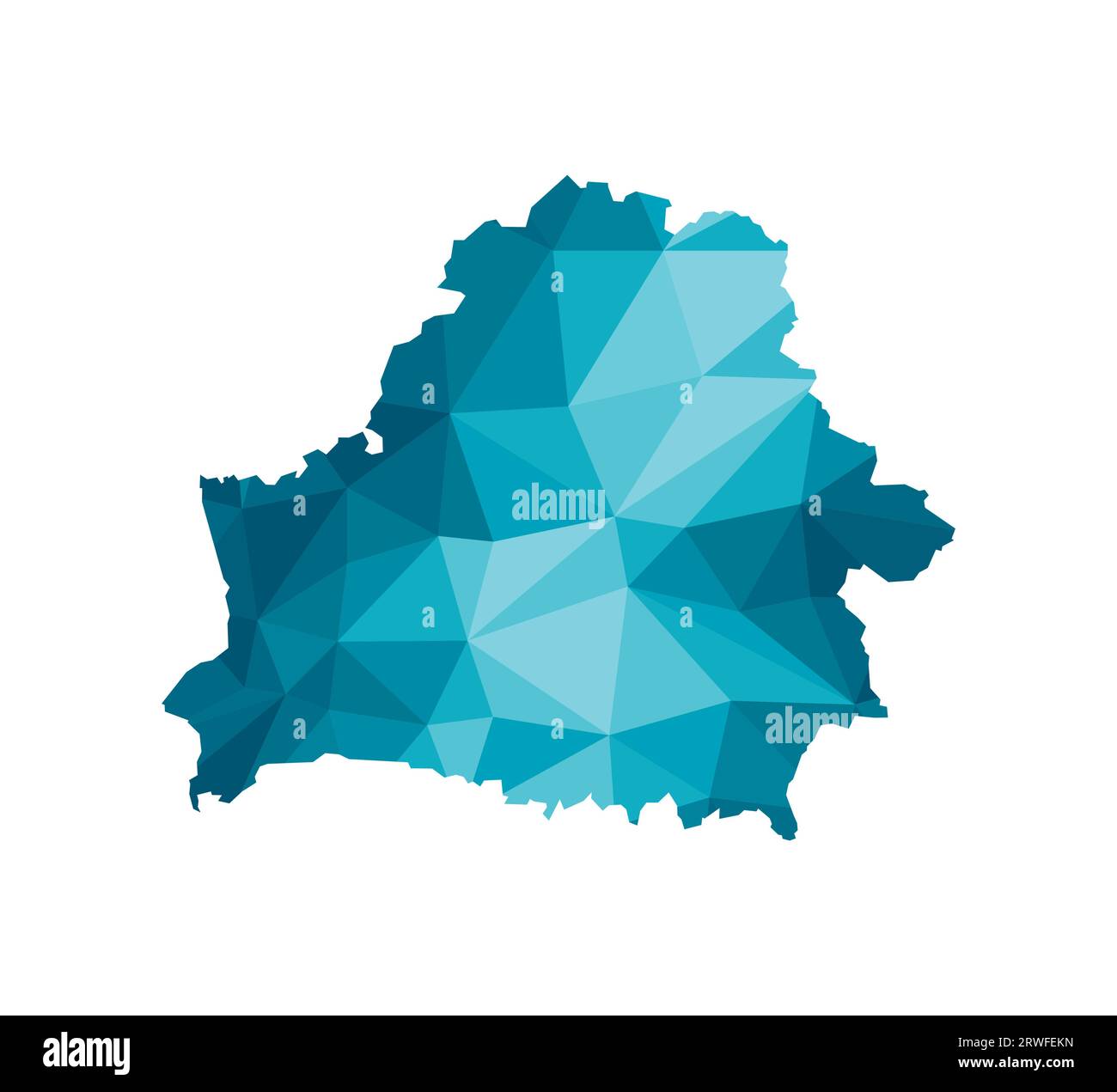 Vektor isolierte Illustration Symbol mit vereinfachter blauer Silhouette der Republik Belarus Karte. Polygonaler geometrischer Stil, dreieckige Formen. Weißer Rücken Stock Vektor