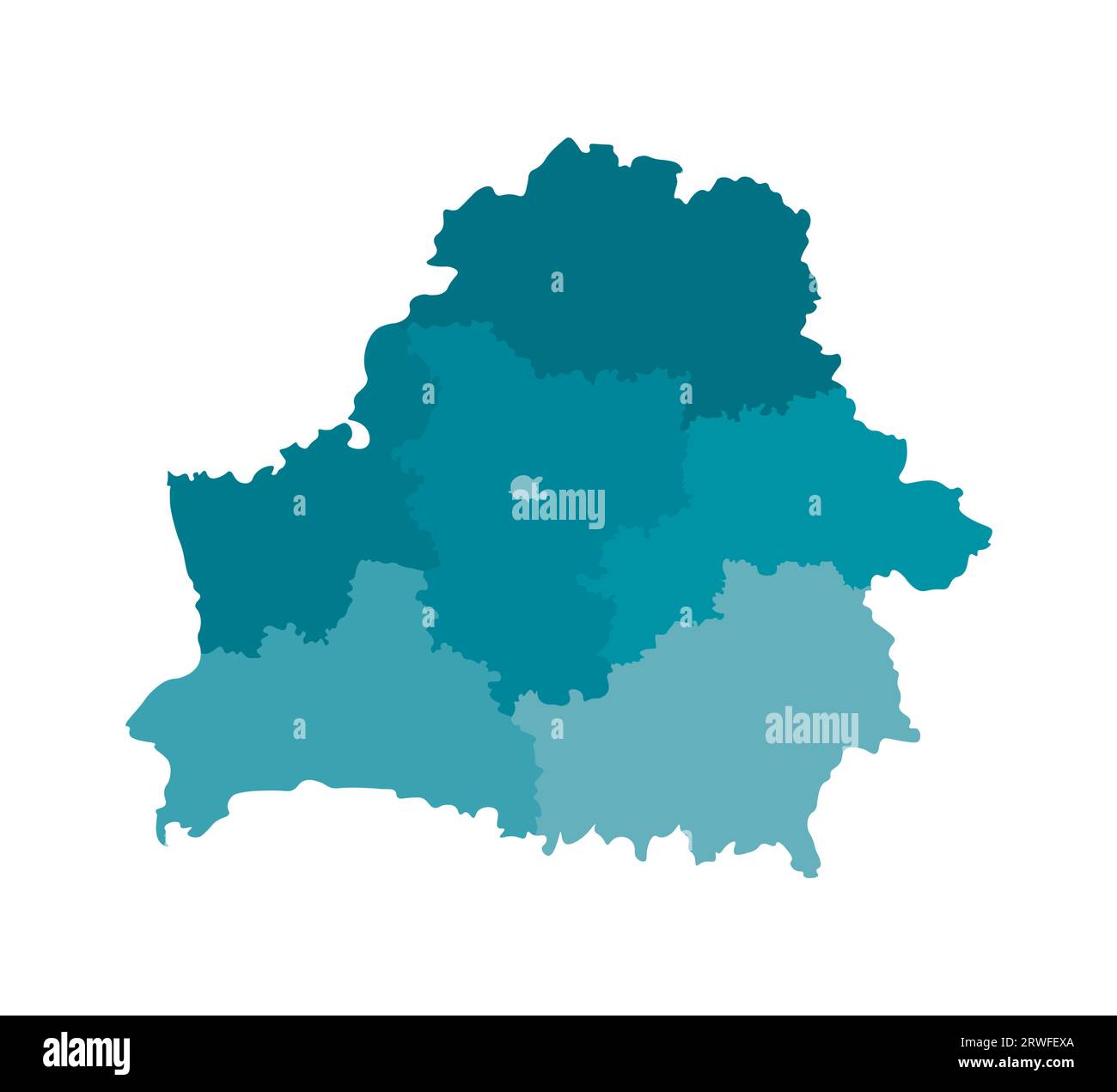 Vektor-isolierte Illustration der vereinfachten Verwaltungskarte von Belarus. Grenzen der Regionen. Farbenfrohe, khakifarbene Silhouetten. Stock Vektor