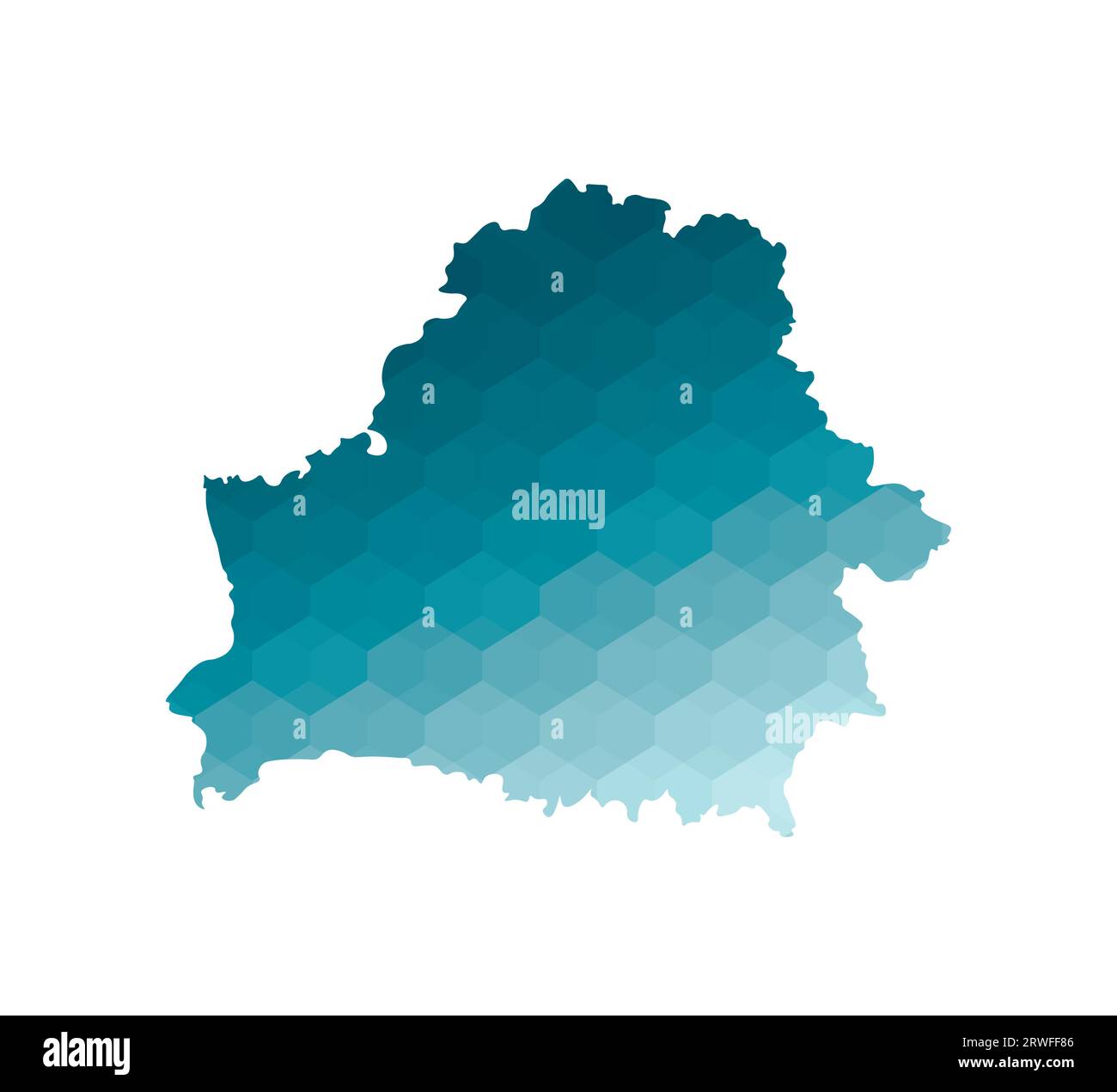 Vektor-isoliertes Illustrationssymbol mit vereinfachter blauer Silhouette der weißrussischen Karte. Polygonaler geometrischer Stil. Weißer Hintergrund. Stock Vektor
