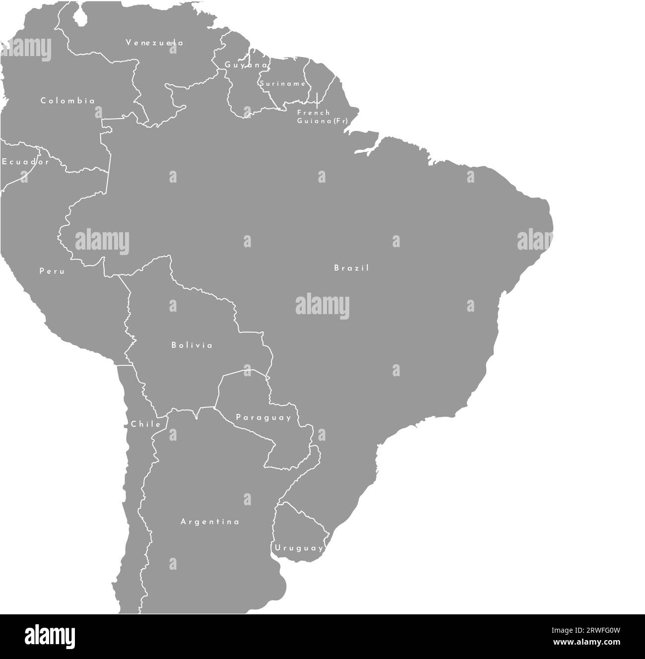 Vector moderne isolierte Illustration. Vereinfachte politische Karte Brasiliens und der nächsten staaten (Peru, Kolumbien, Venezuela, Bolivien und andere). Weißer Rücken Stock Vektor