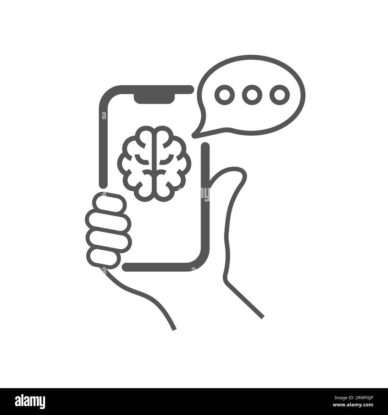 Spracherkennungstechnologie für virtuelle Assistenten. KI-Roboterunterstützung für künstliche Intelligenz. Chatbot-Gehirn auf Smartphone-System. EPS 10 Stock Vektor