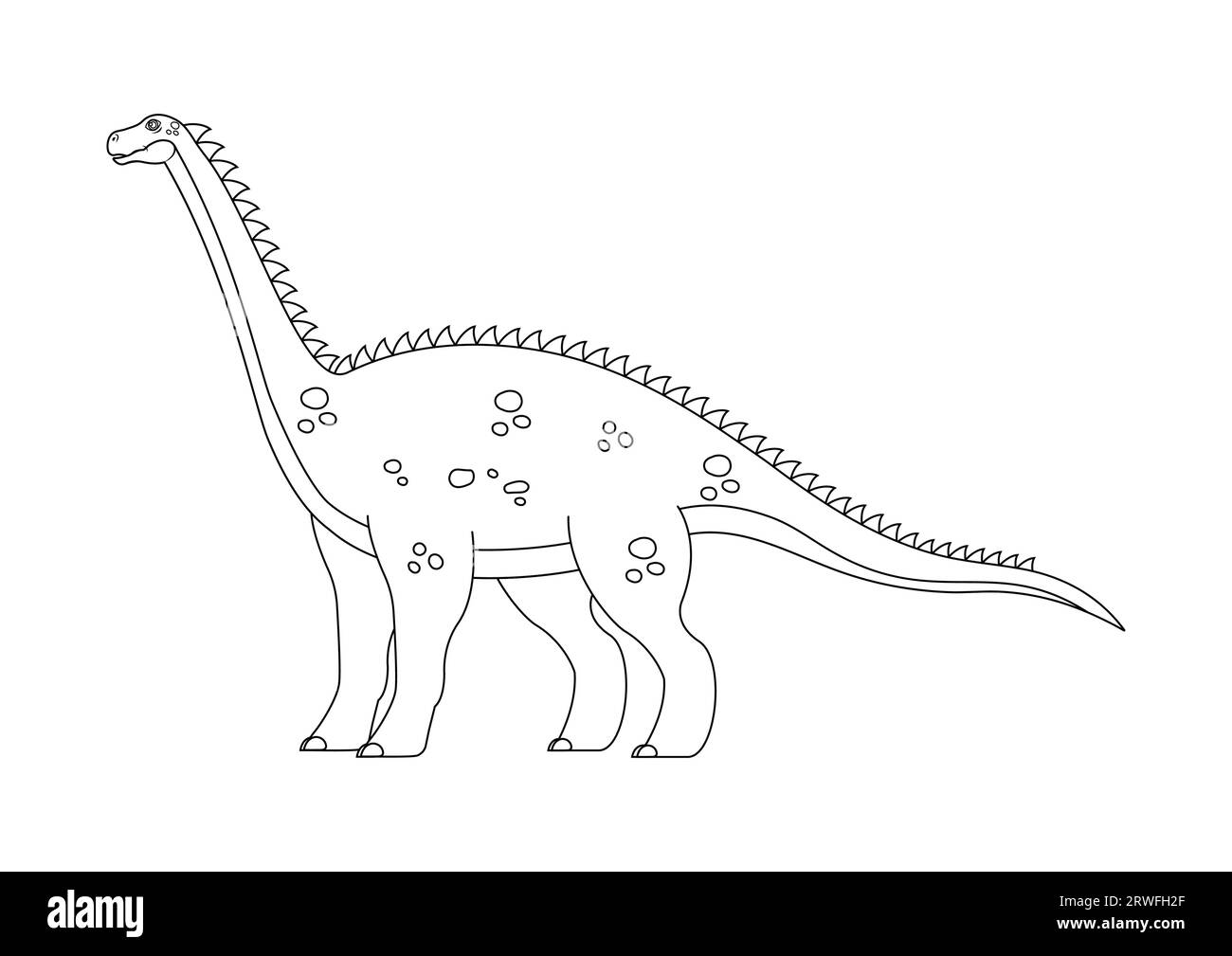 Schwarz-weiß Diplodocus Dinosaurier Zeichentrickfigur Vektor. Malseite eines Diplodocus-Dinosauriers Stock Vektor