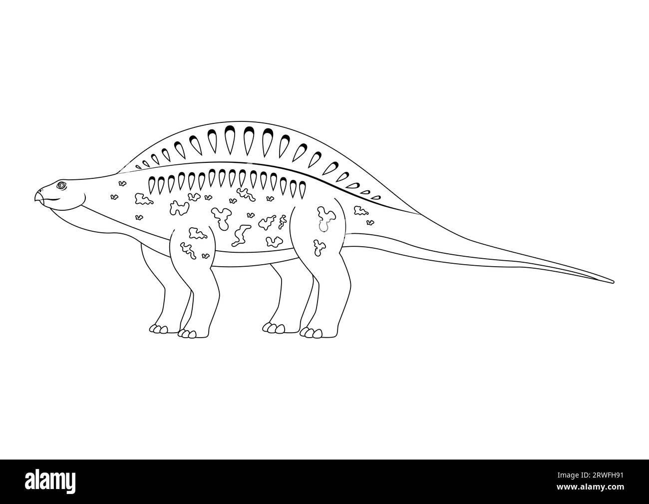 Schwarz-weiß Lotosaurus Dinosaurier Zeichentrickfigur Vektor. Malseite eines Lotosaurus-Dinosauriers Stock Vektor