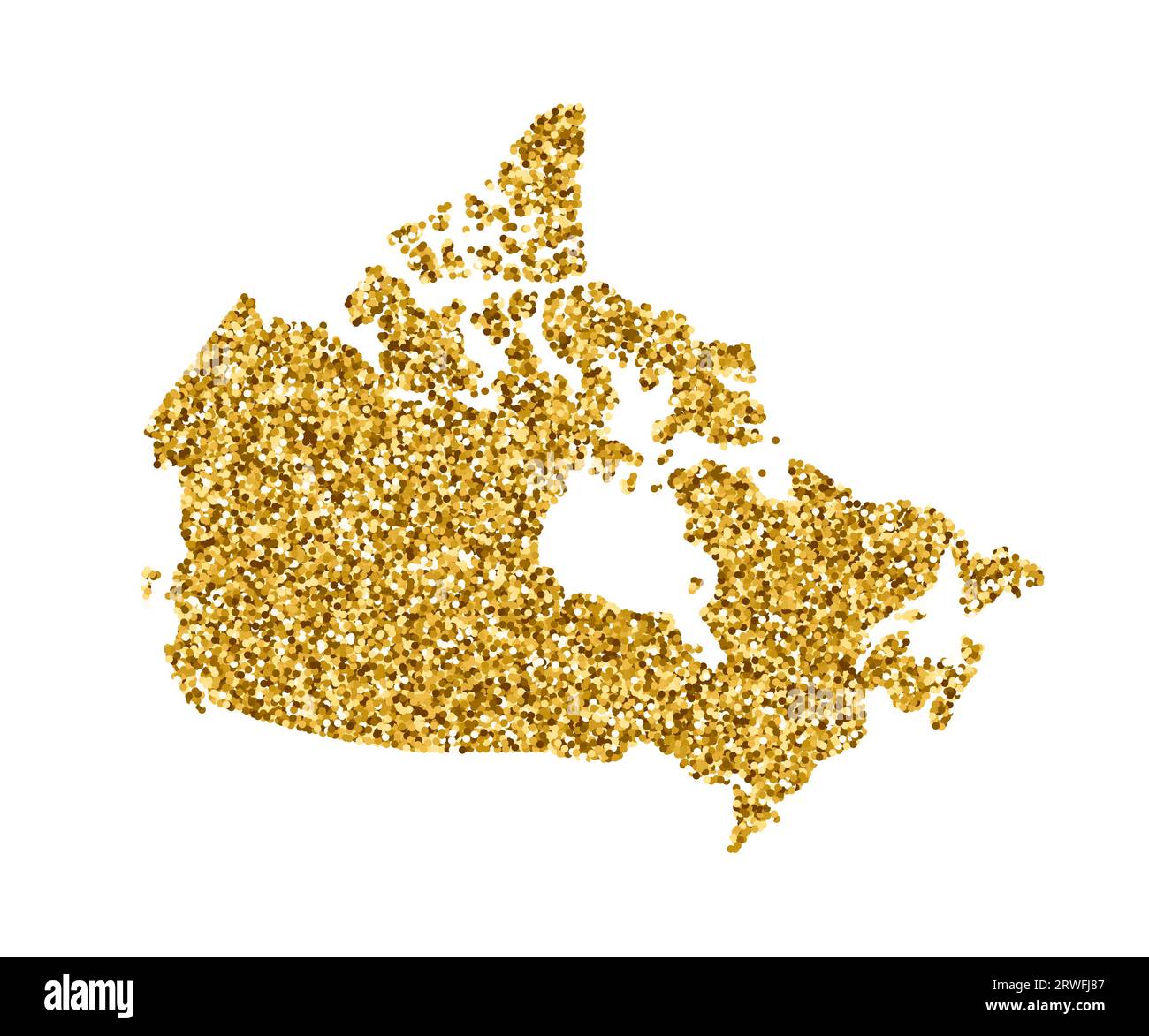 Vektor-isolierte Illustration mit vereinfachter Kanada-Karte. Verziert mit glänzender goldener Glitzerstruktur. Weihnachtsdekoration und Neujahrsdekoration für GREE Stock Vektor