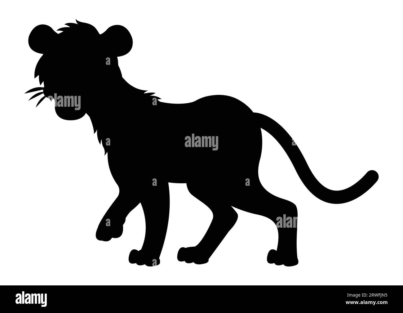 Tiger Silhouette Vektor Illustration auf weißem Hintergrund. Schwarz-weißer Tiger im flachen Stil Stock Vektor