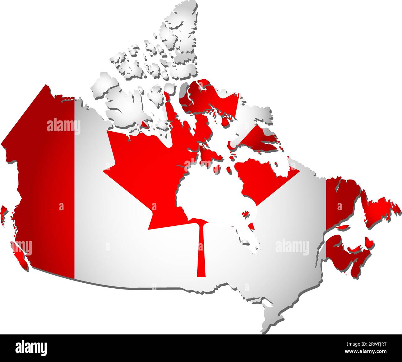 Vektor-Illustration mit kanadischer Nationalflagge mit Form der kanadischen Karte (vereinfacht). Volume Shadow auf der Karte Stock Vektor