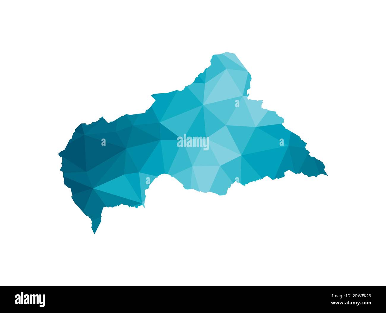 Vektor isolierte Illustration Symbol mit vereinfachter blauer Silhouette der Karte der Zentralafrikanischen Republik (CAR). Polygonaler geometrischer Stil, dreieckige Formen. Stock Vektor
