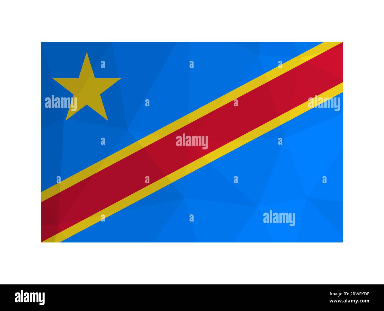 Vektor-isolierte Abbildung. Offizielles Symbol der Demokratischen Republik Kongo. Nationalflagge in Rot, Gelb; blaue Farbe mit Stern. Design in niedriger p Stock Vektor