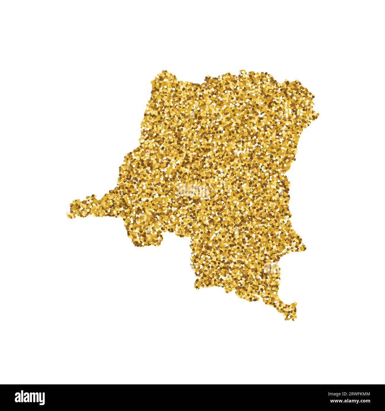 Vektor-isolierte Illustration mit vereinfachter Karte der Demokratischen Republik Kongo. Verziert mit glänzender goldener Glitzerstruktur. Neujahr und Weihnachtsurlaub Stock Vektor
