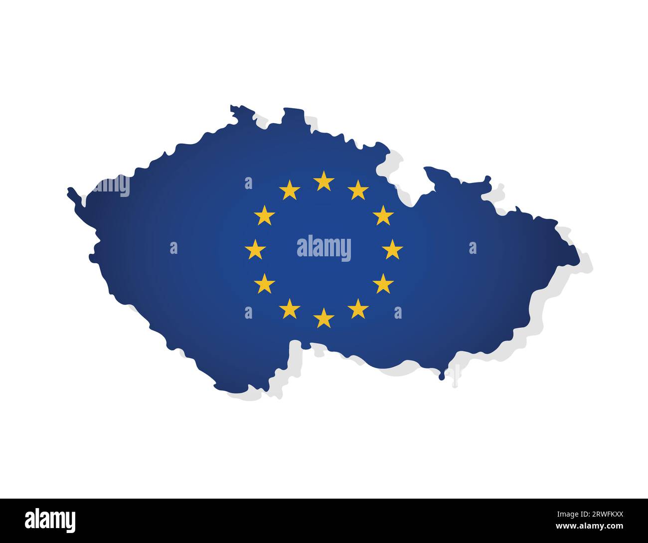 Vektorillustration mit isolierter Karte des Mitglieds der Europäischen Union - Tschechische Republik. Tschechisches modernes Konzept, dekoriert mit der EU-Flagge und gelben Sternen Stock Vektor