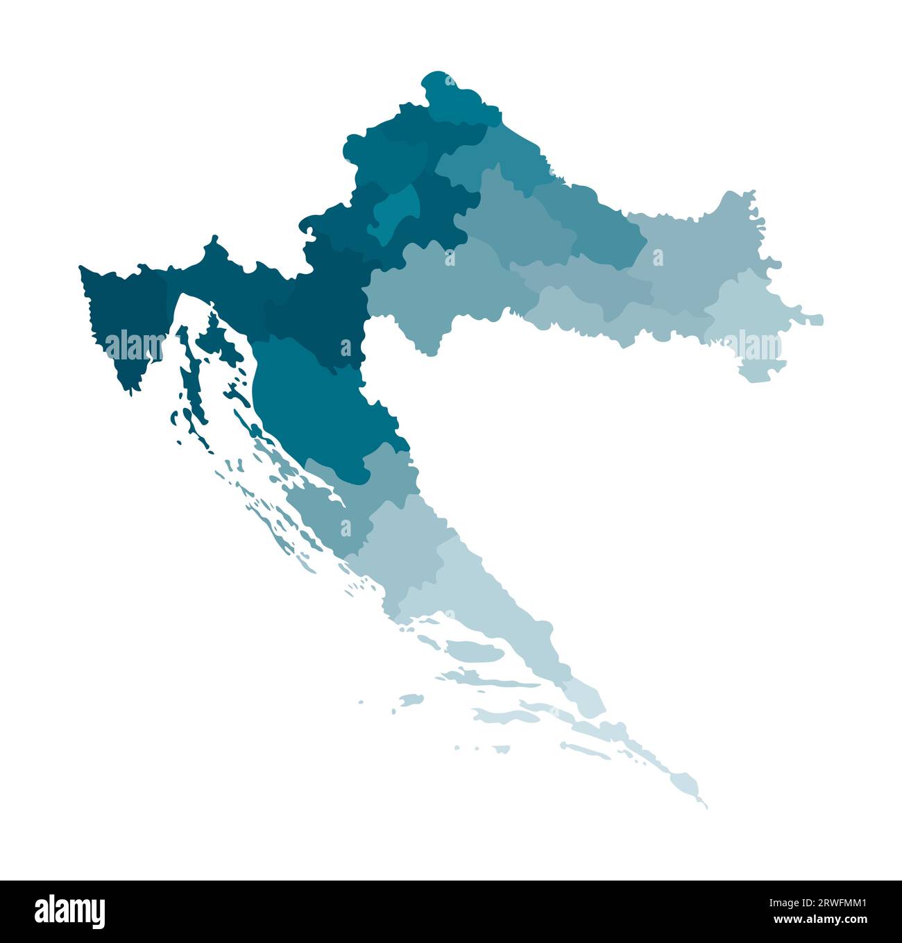 Vektor-isolierte Illustration einer vereinfachten Verwaltungskarte Kroatiens. Grenzen der Regionen. Farbenfrohe, khakifarbene Silhouetten. Stock Vektor