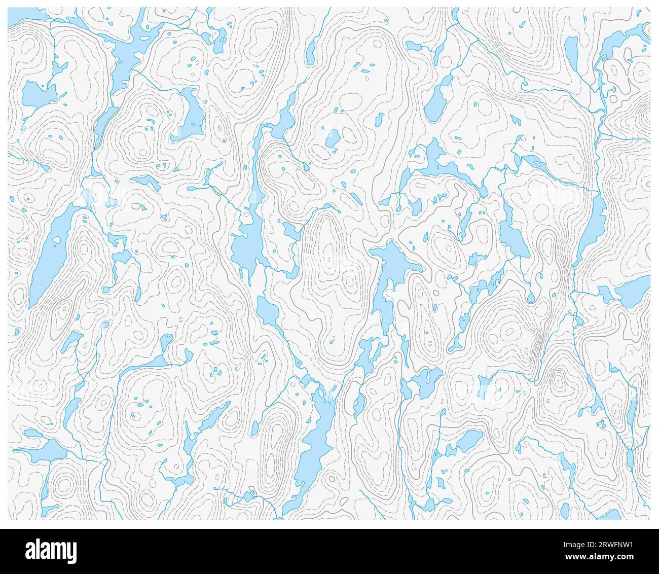 Topographische Vektorkarte mit See, Fluss und Isoline Stockfoto