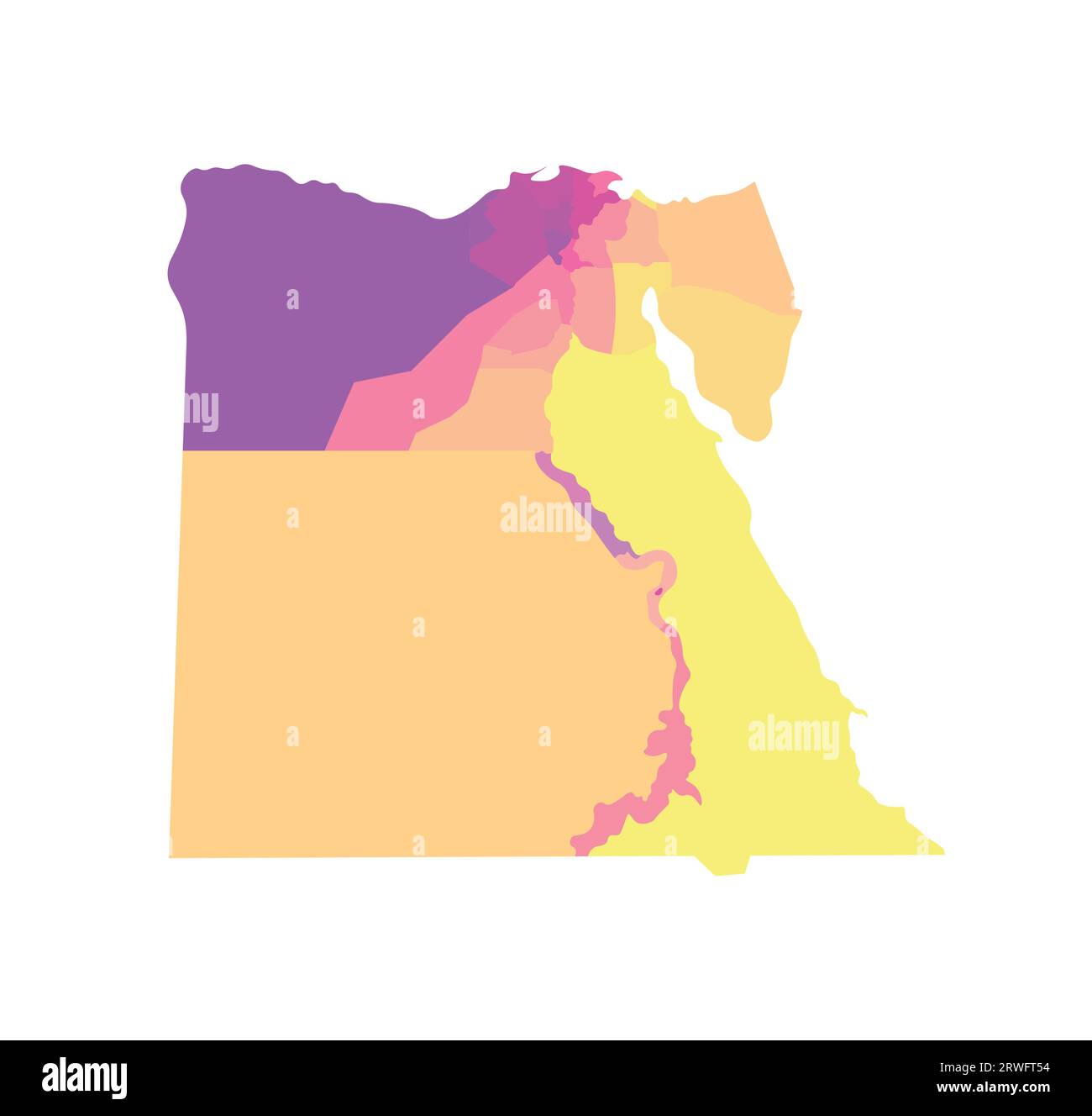 Vektorisolierte Darstellung einer vereinfachten Verwaltungskarte Ägyptens. Grenzen der Regionen. Mehrfarbige Silhouetten. Stock Vektor