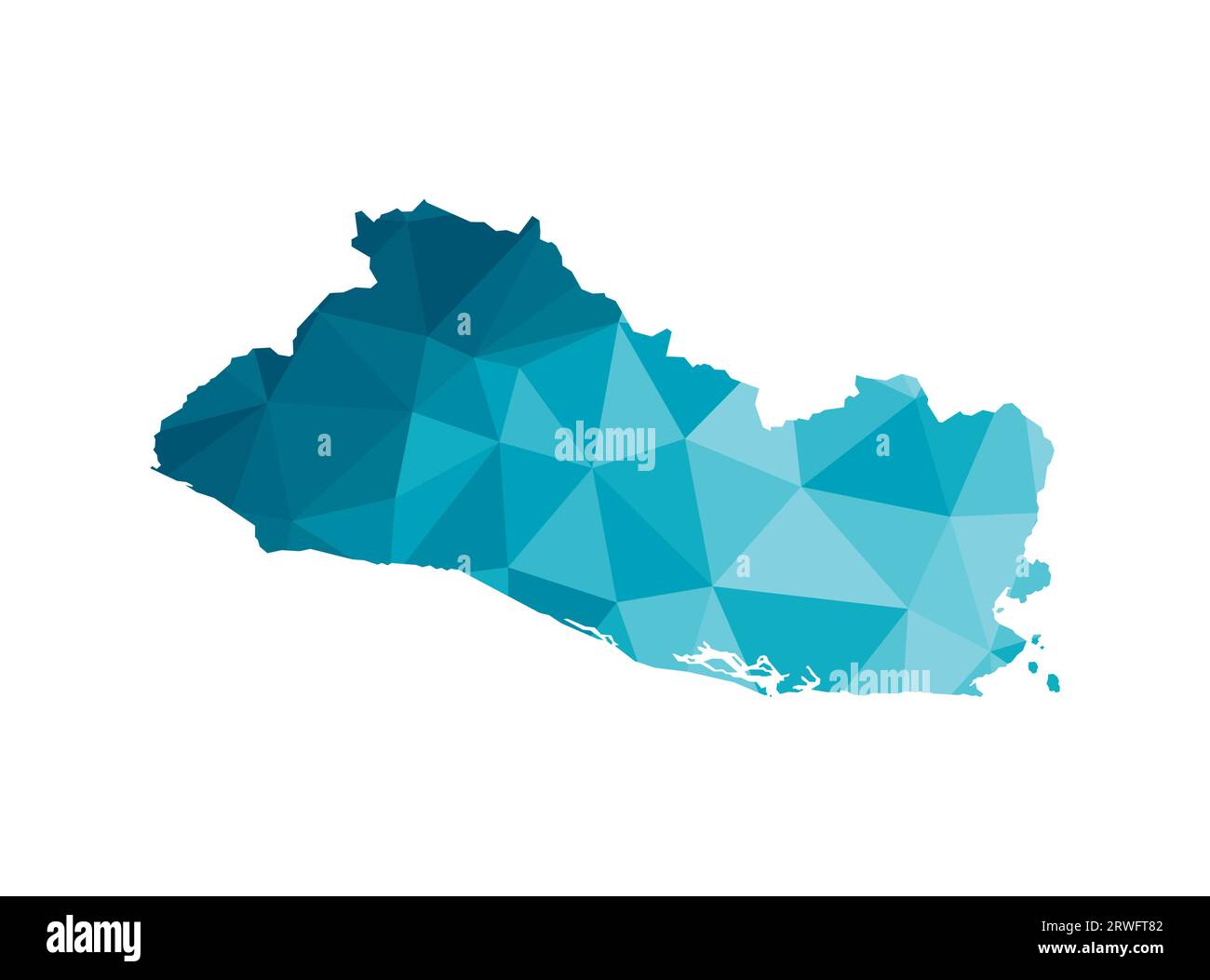 Vektor-isoliertes Illustrationssymbol mit vereinfachter blauer Silhouette der El Salvador-Karte. Polygonaler geometrischer Stil, dreieckige Formen. Weißer Hintergrund. Stock Vektor