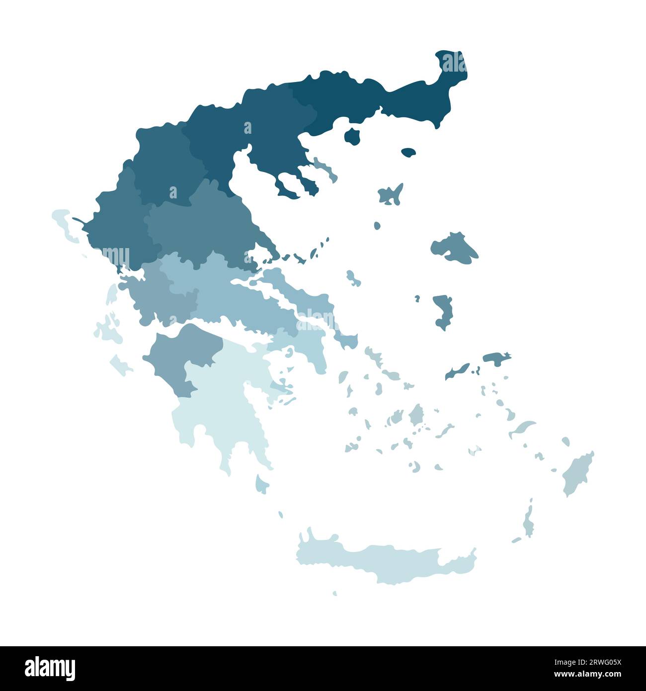 Vektorisolierte Darstellung der vereinfachten Verwaltungskarte Griechenlands. Grenzen der Regionen. Farbenfrohe, khakifarbene Silhouetten. Stock Vektor