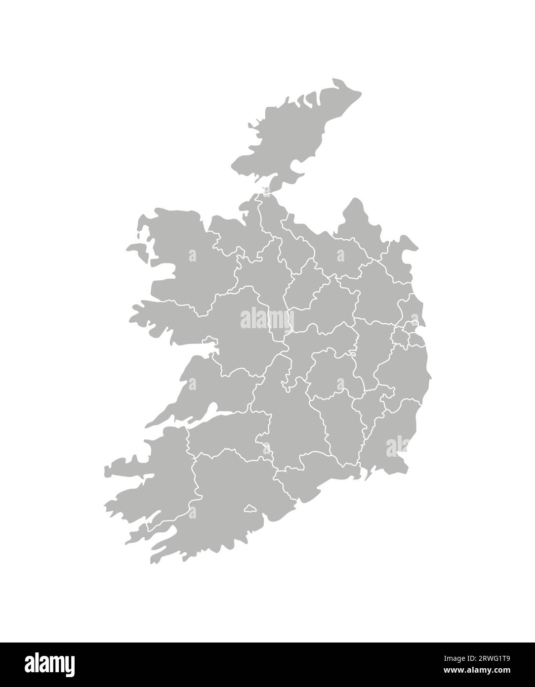 Vektorisolierte Illustration einer vereinfachten Verwaltungskarte der Republik Irland. Grenzen der Provinzen (Regionen). Graue Silhouetten. Weiß Stock Vektor