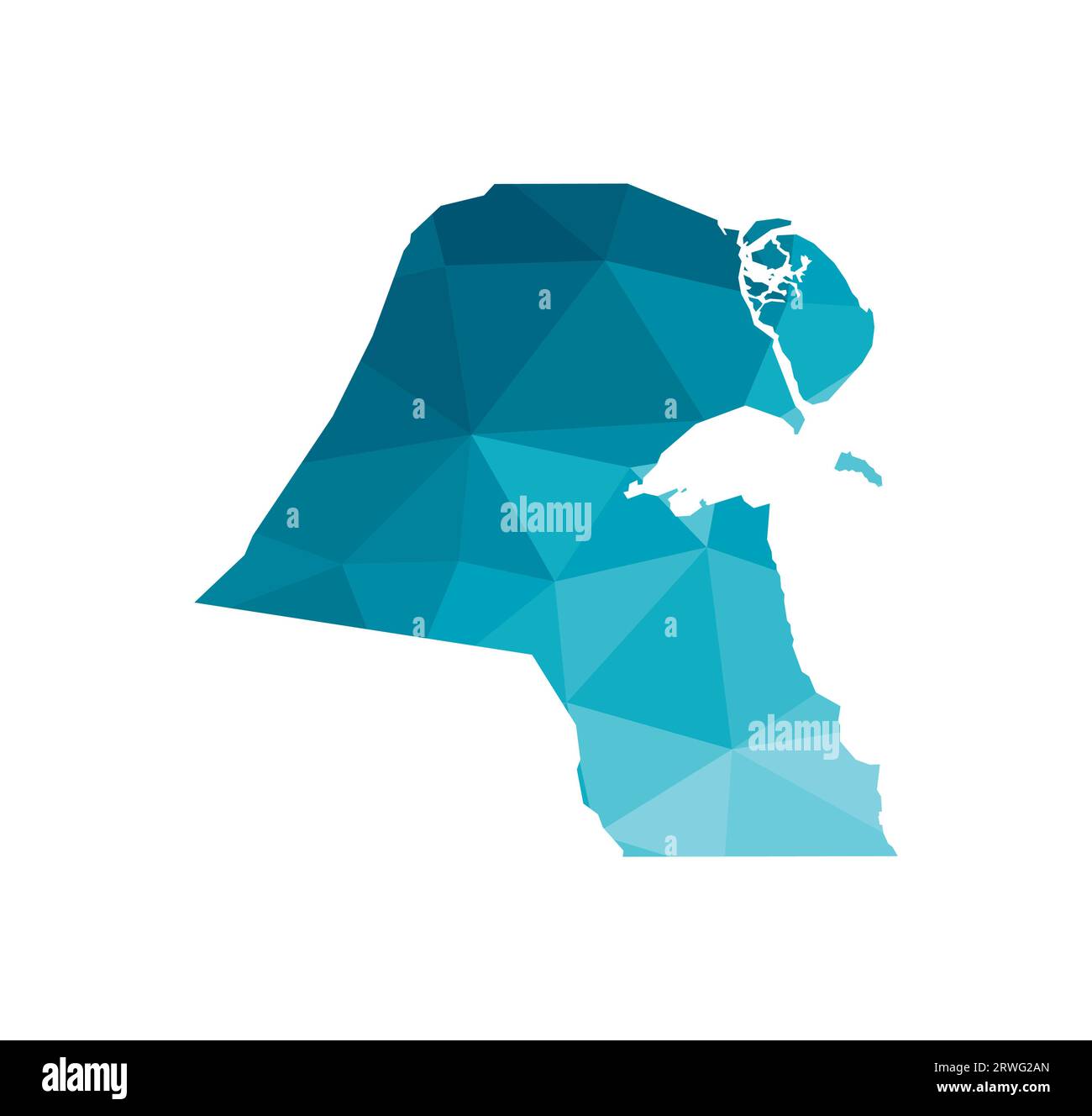 Vektor isolierte Illustration Symbol mit vereinfachter blauer Silhouette des Staates Kuwait Karte. Polygonaler geometrischer Stil, dreieckige Formen. Weißer Backgrou Stock Vektor