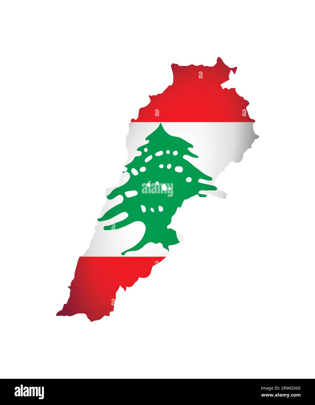 Vektorillustration mit Nationalflagge und Karte (vereinfachte Form) des Libanon (Libanesische Republik). Volume Shadow auf der Karte. Stock Vektor