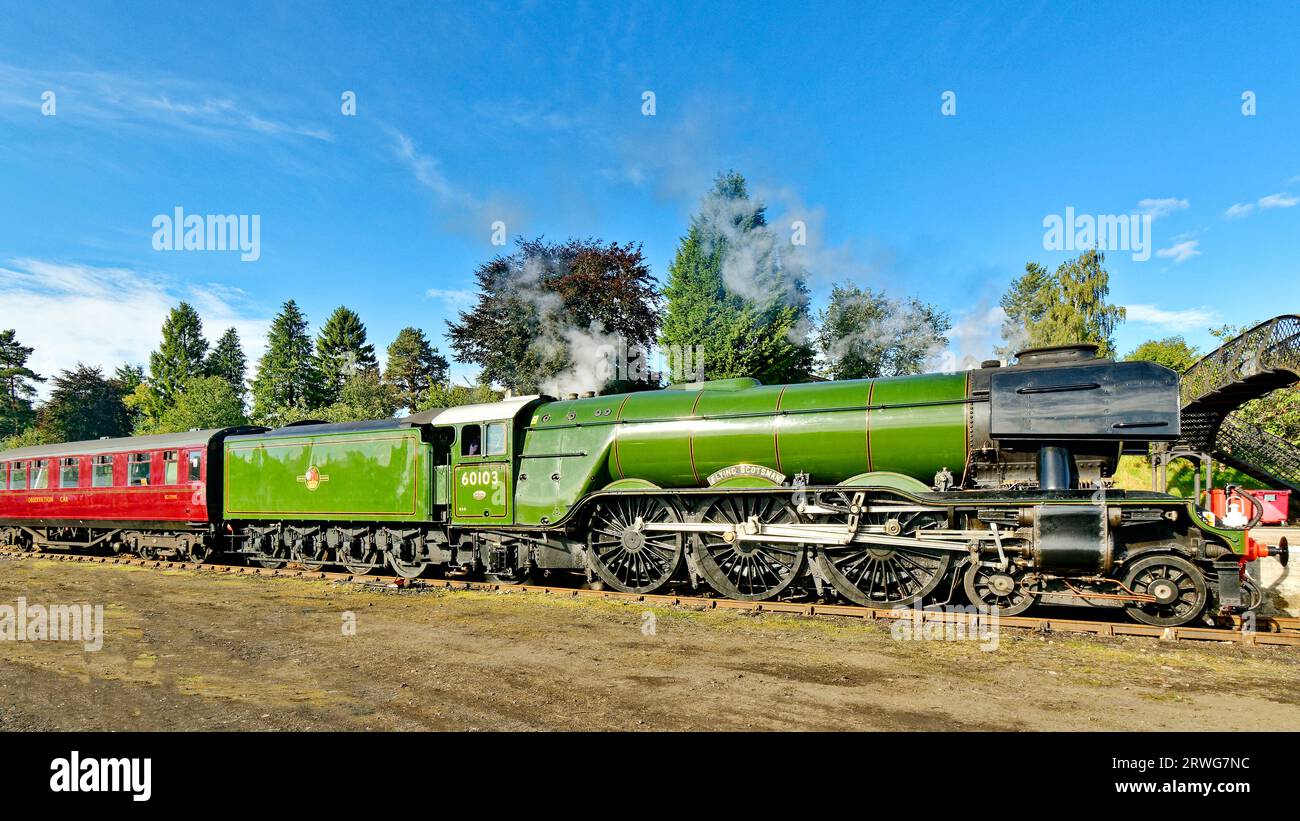 Die Dampfeisenbahn von Scotsman im Boot von Garten Scotland ist Teil eines Steam Rally Day Stockfoto