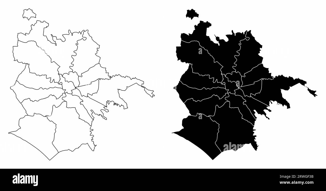 Die schwarz-weiße Rom-Verwaltungskarte, Italien Stock Vektor