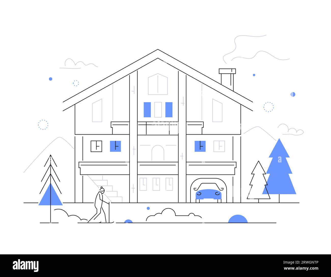 Winter Cottage Chalet - Illustration im modernen Stil Stock Vektor