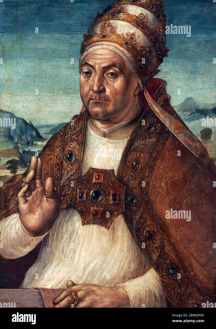 Porträt von Papst Sixtus IV. Della Rovere (1414-1484) von Pedro Berruguete, Öl auf Holz, auf Leinwand übertragen, um 1504 Stockfoto