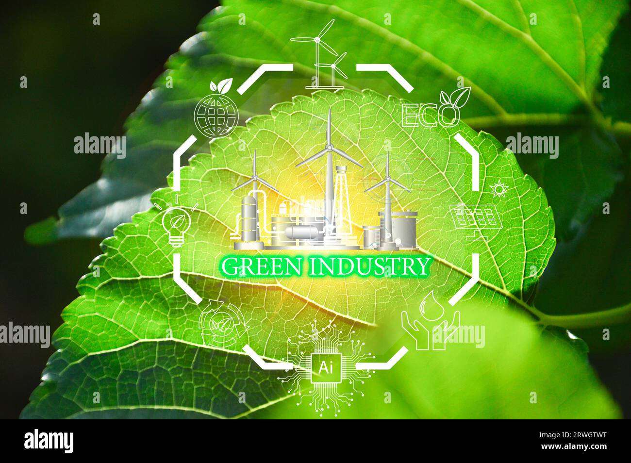 Umweltfreundliches Industriekonzept mit sauberer Energie und Umweltschutz Stockfoto
