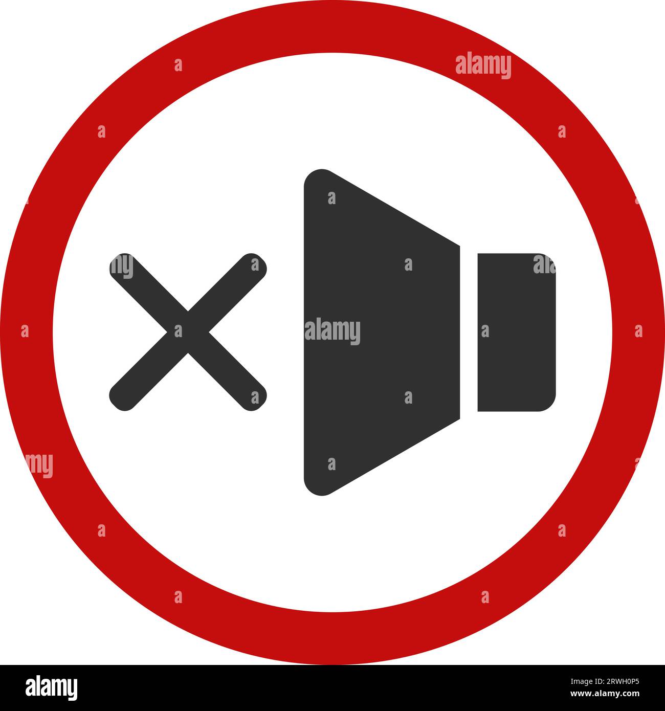 Stummschalten des roten Kreises, Symbol ohne Tonmaterial Stock Vektor