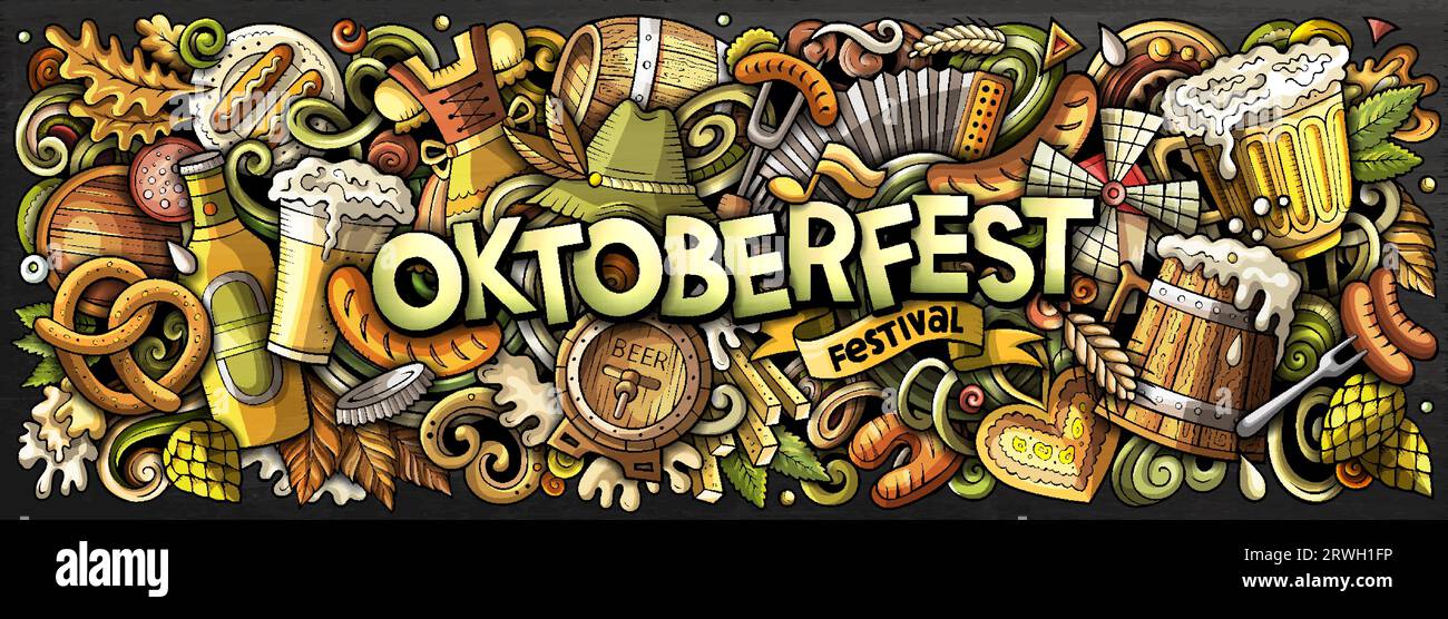 Witziges Oktoberfest-Doodle-Comic-Banner Stock Vektor