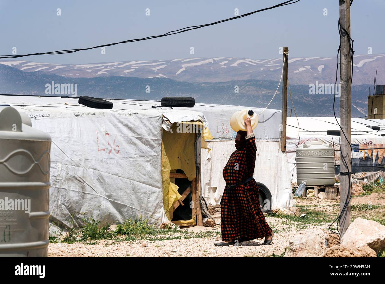 Zeltstadt für Flüchtlinge aus Syrien im Beeka-Tal, Libanon Stockfoto