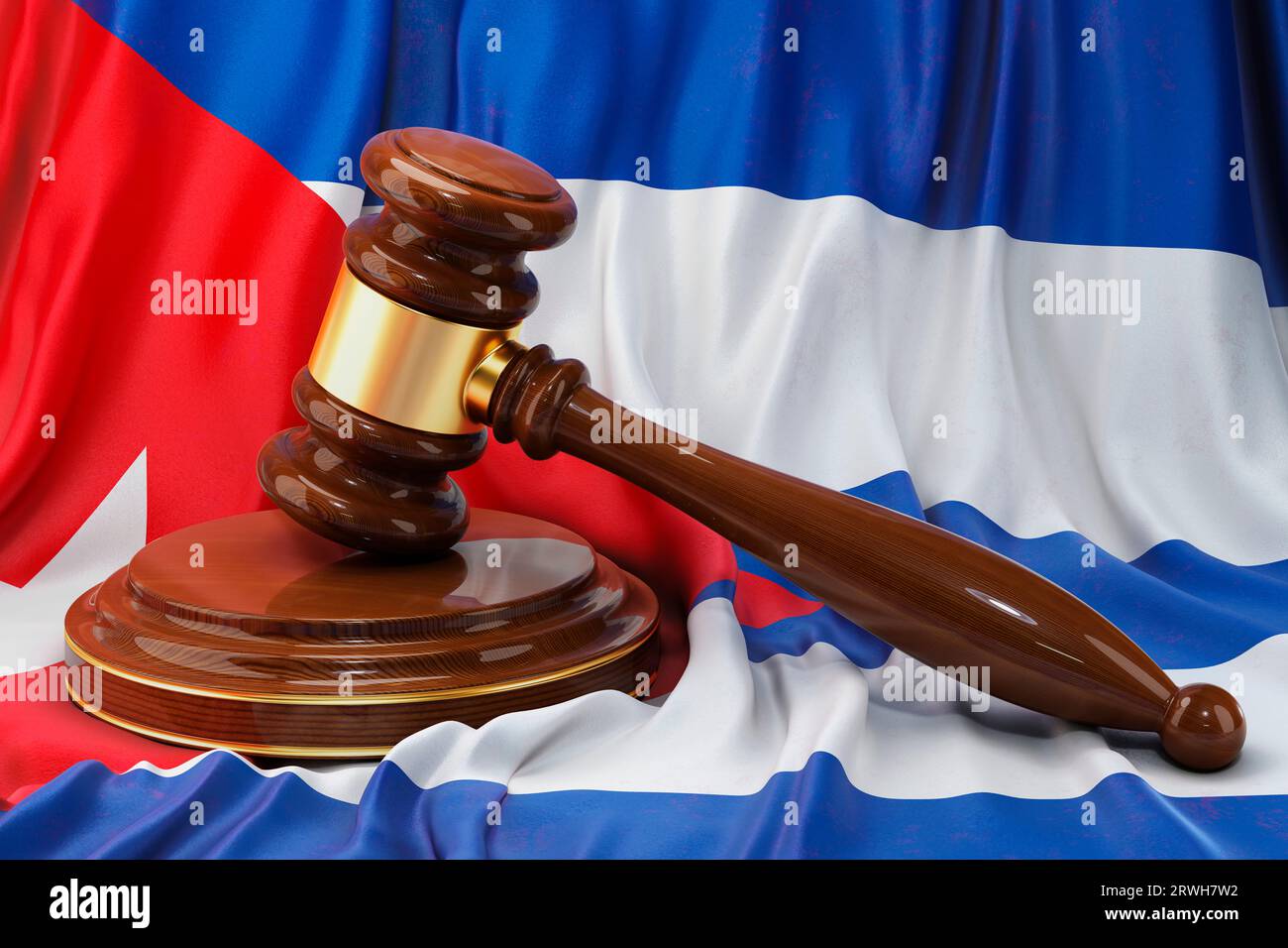 Kubanisches Recht und Rechtskonzept. Holzgabel auf der Flagge Kubas, 3D-Rendering Stockfoto