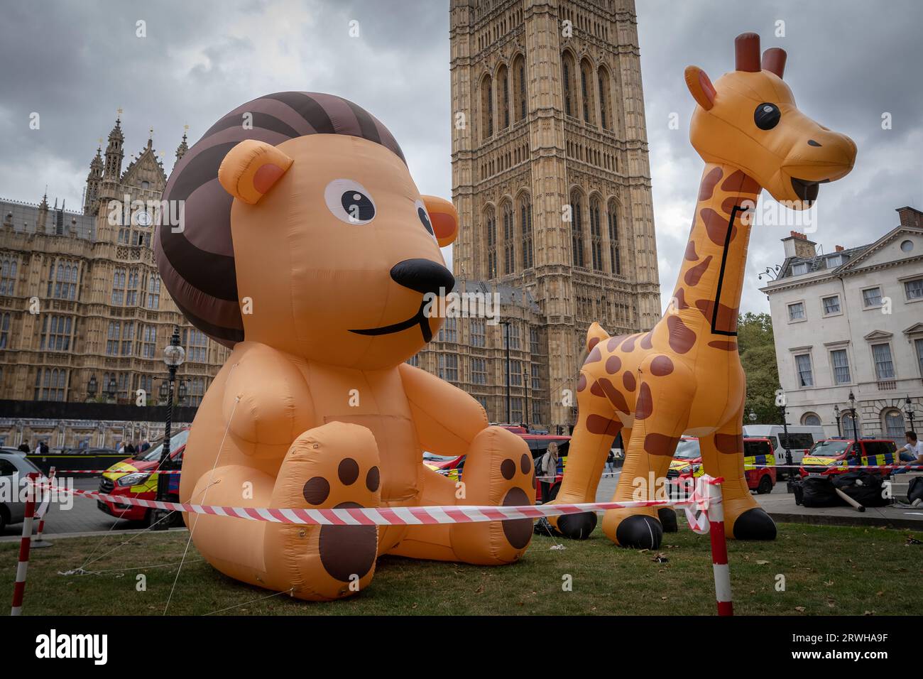 Ban Hunting Trophy importiert Bill Protest in Old Palace Yard, Westminster, London, Großbritannien Stockfoto