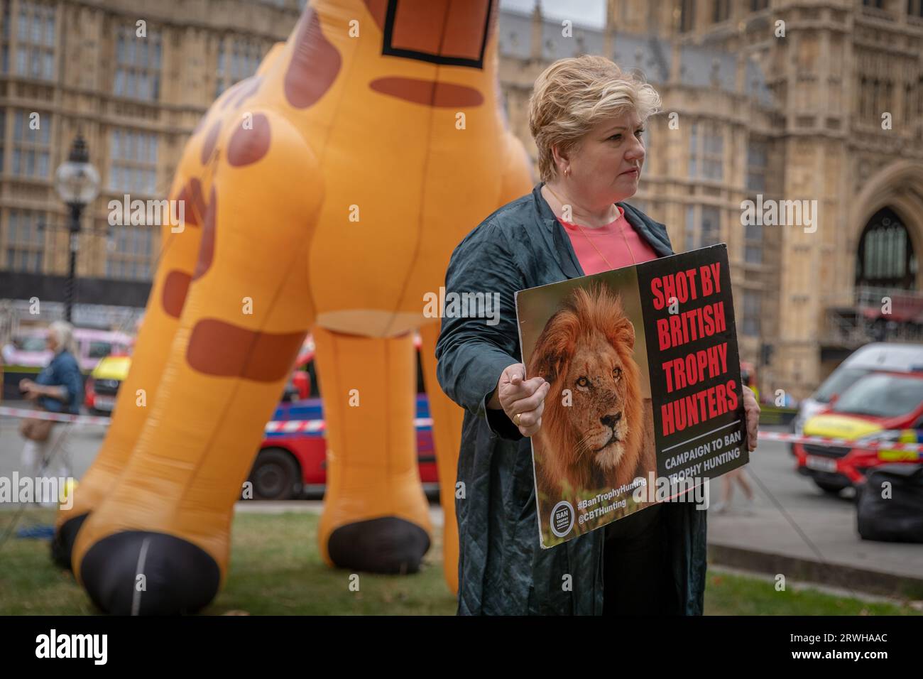 Ban Hunting Trophy importiert Bill Protest in Old Palace Yard, Westminster, London, Großbritannien Stockfoto