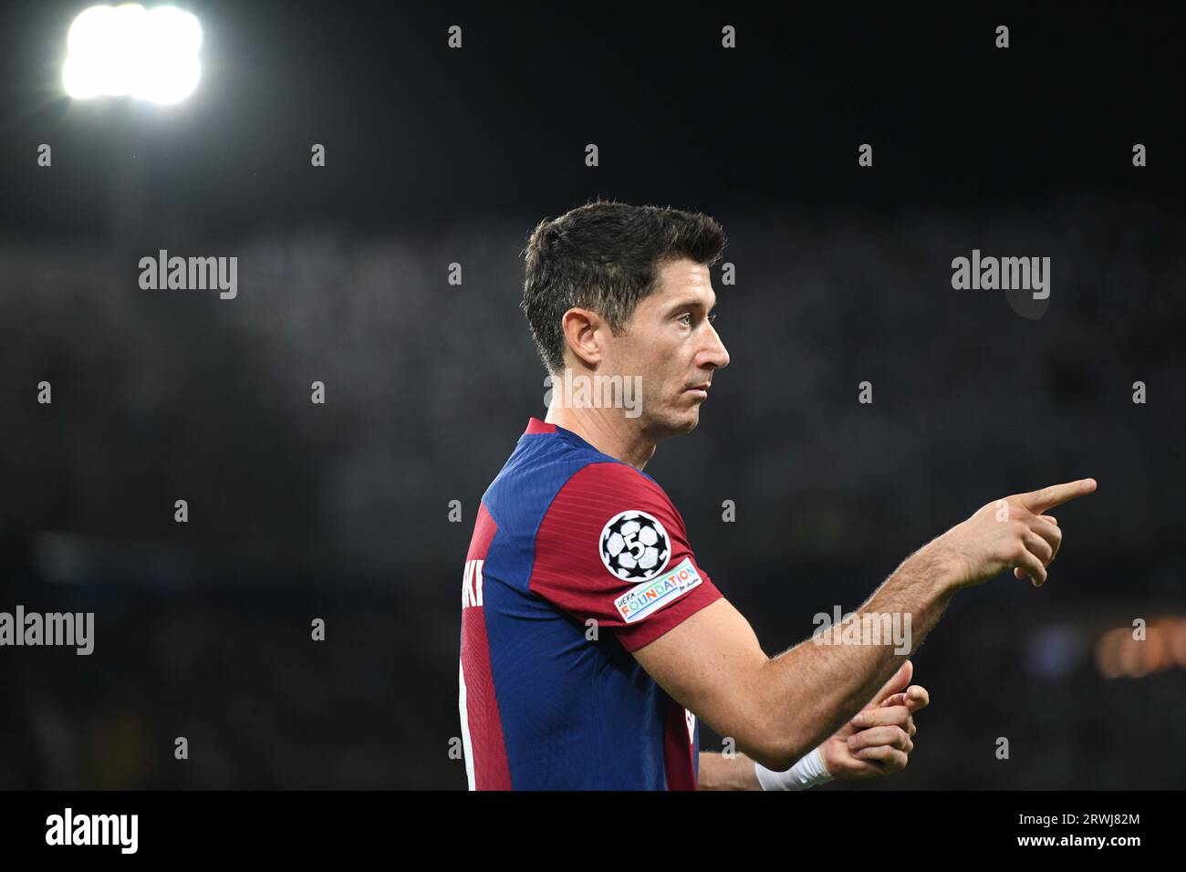 Barcelona, Spanien. September 2023. BARCELONA, SPANIEN - 19. SEPTEMBER: Lewandowski vor dem Spiel des FC Barcelona und Antwerpen in der UEFA Champions League Gruppe H am 19. September 2023 im Montjuic Stadium in Barcelona, Spanien. (Foto von Sara Aribó/PxImages) Credit: PX Images/Alamy Live News Stockfoto