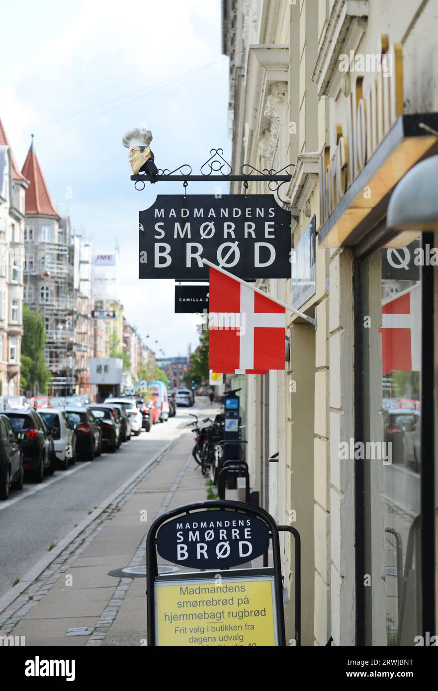 Madmandens Smørrebrød Restaurant in der Classensgade, Kopenhagen, Dänemark. Stockfoto