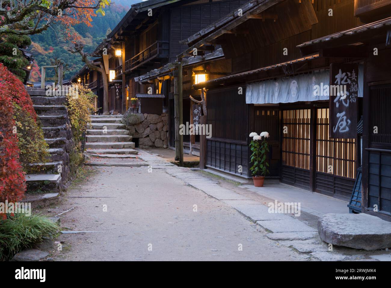 Nachtsicht auf das Tsumago Inn Stockfoto