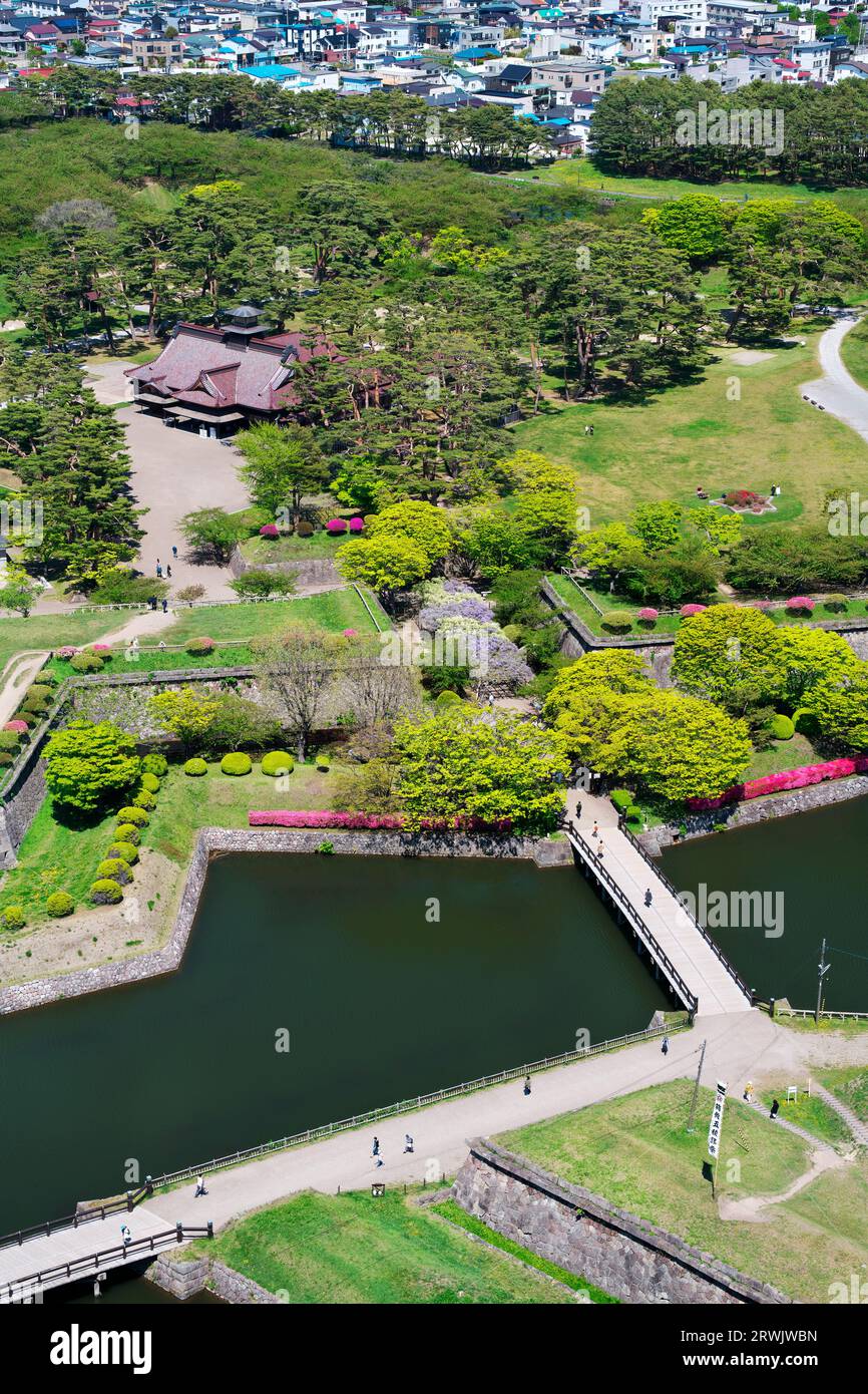 Goryokaku Park vom Goryokaku Tower aus gesehen Stockfoto