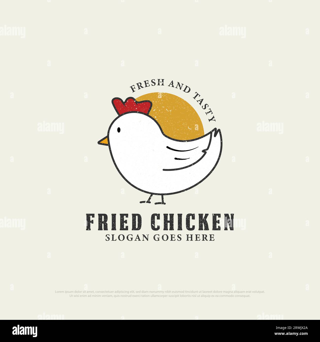 Gebratenes Hühnchen Restaurant Logo Design mit Grunge-Stil, Retro Hühnchen Restaurant Icon Vektor Illustration Stock Vektor