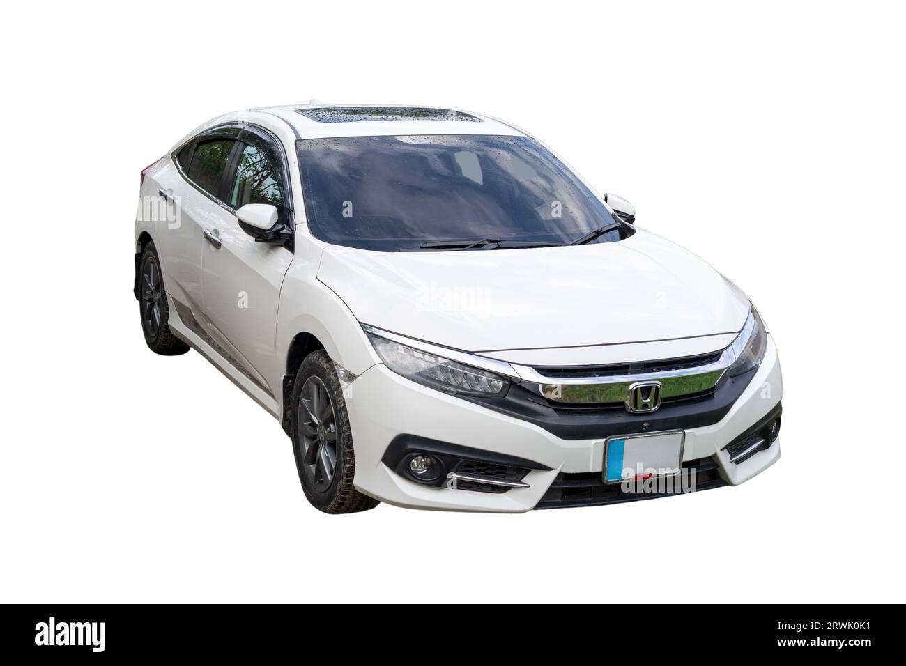 Weißer Honda Civic isoliert auf weißem Hintergrund Stockfoto